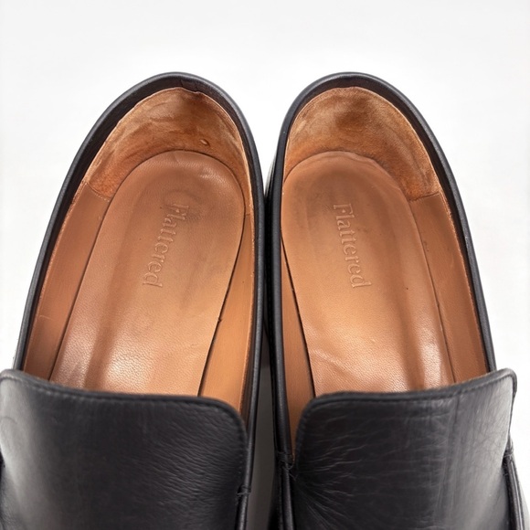 FLATTERED | Saga Black Leather Chunk Lug Sole Heeled Loafers | Sz 10 - Picture 13 of 16
